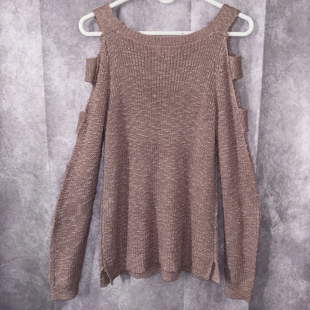Pink Rose Women's Medium Soft Stretch Cold Shoulder Chic Rose‎ Knit Sweater